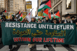Pro-Palestinian demonstrators march in New York City, Wednesday, March 30, 2022. Photo: Luke Tress / Times of Israel.