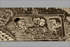 Black bar: Anti-Semitic caricature by Taring Padi in Kassel Source: Young Forum DIG