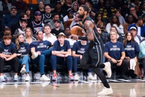 Eight fans sat courtside wearing ‘Fight Anti-Semitism’ shirts as the Nets and Pacers played. Corey Sipkin for the NY POST