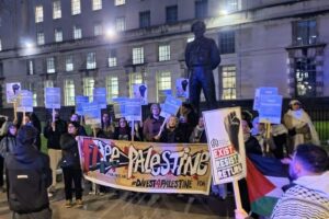 The 'emergency protest for Palestine' demonstration across the road from Downing Street, March 10, 2023