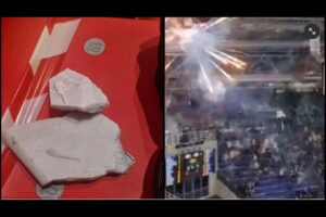 Stones and firecrackers thrown at Israeli fans in Athens during a basketball match (Photo: Hapoel Jerusalem )