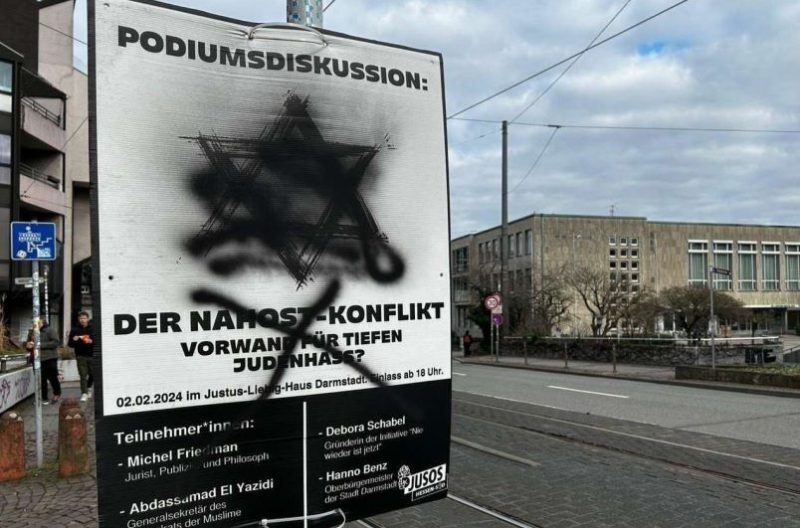 A poster for an event against hatred of Jews was defaced by unknown people