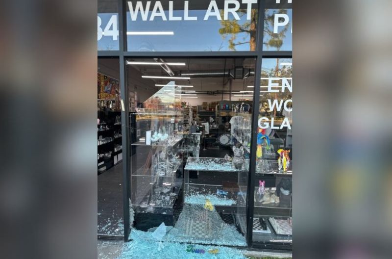 The storefront of a Jewish-owned business that was vandalized on Jan. 6, 2024.